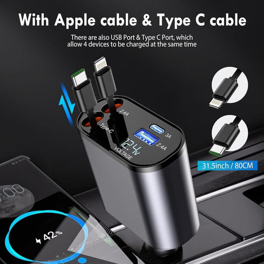 4-in-1 Car Charger – Fast & Convenient Charging