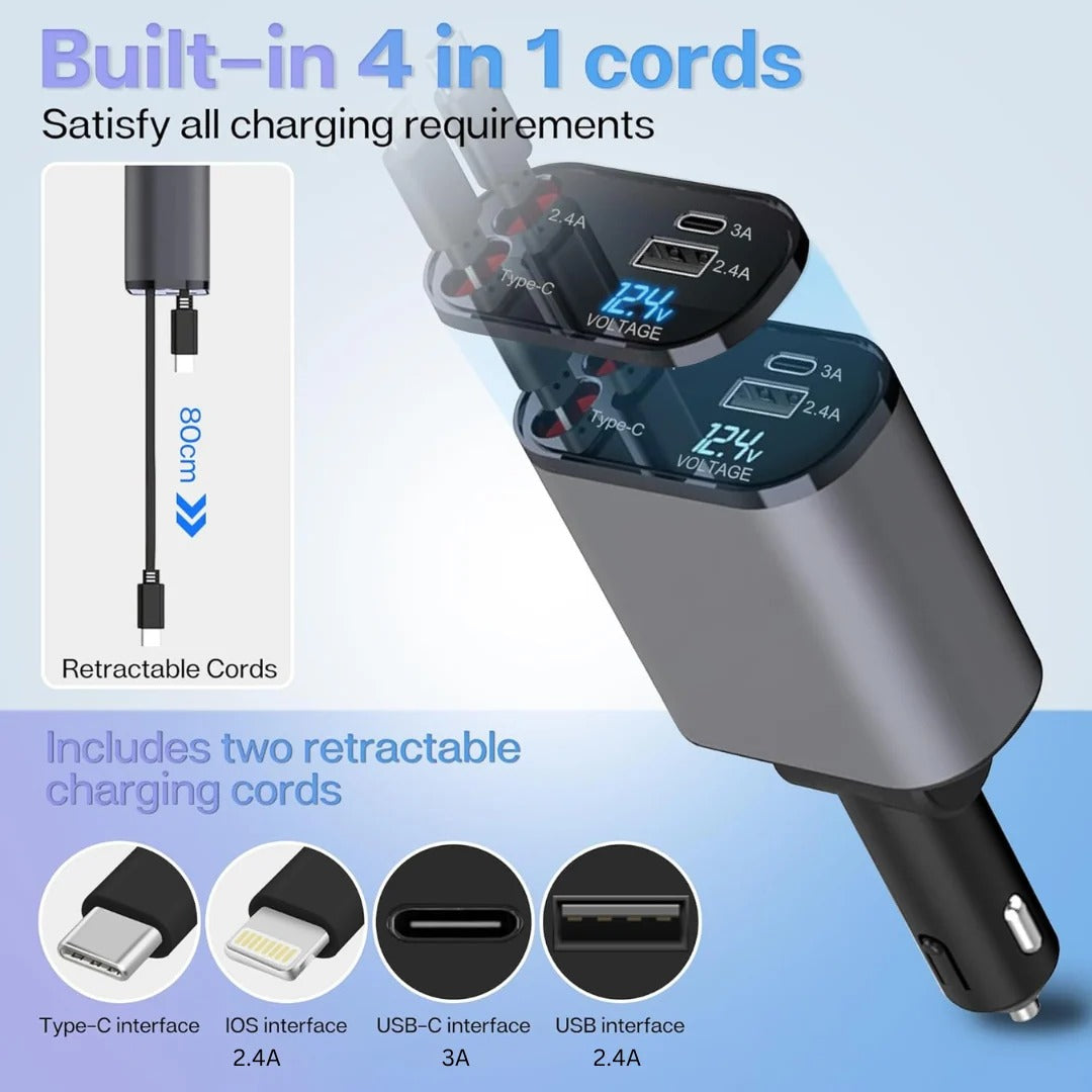 4-in-1 Car Charger – Fast & Convenient Charging