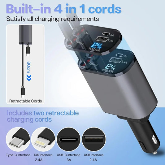 4-in-1 Car Charger – Fast & Convenient Charging